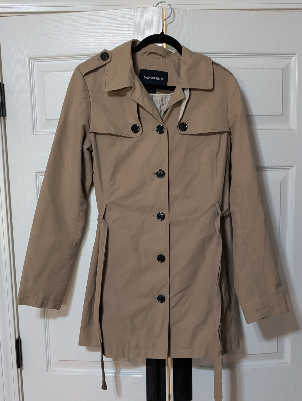 Lands' End Women's Khaki Trench Rain Coat small / tall